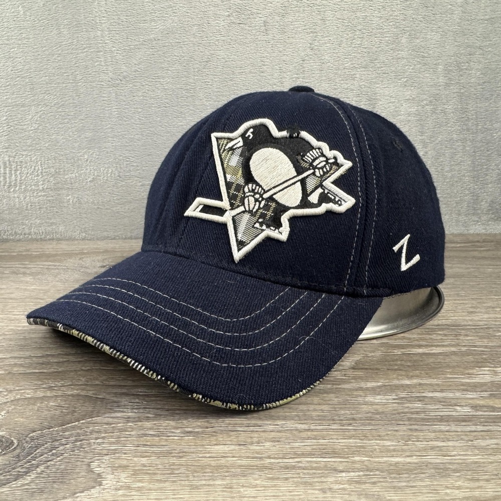 Zephyr Hat Cap Fitted One Size Blue Stretch Pittsburgh Penguins Embroidered Mens